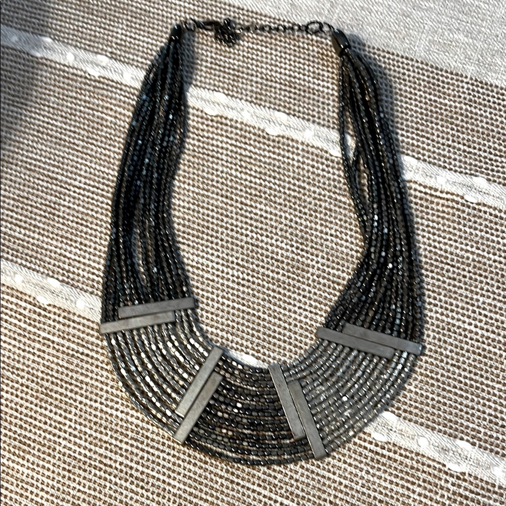 Statement Elegant Black and Silver Beaded Necklace